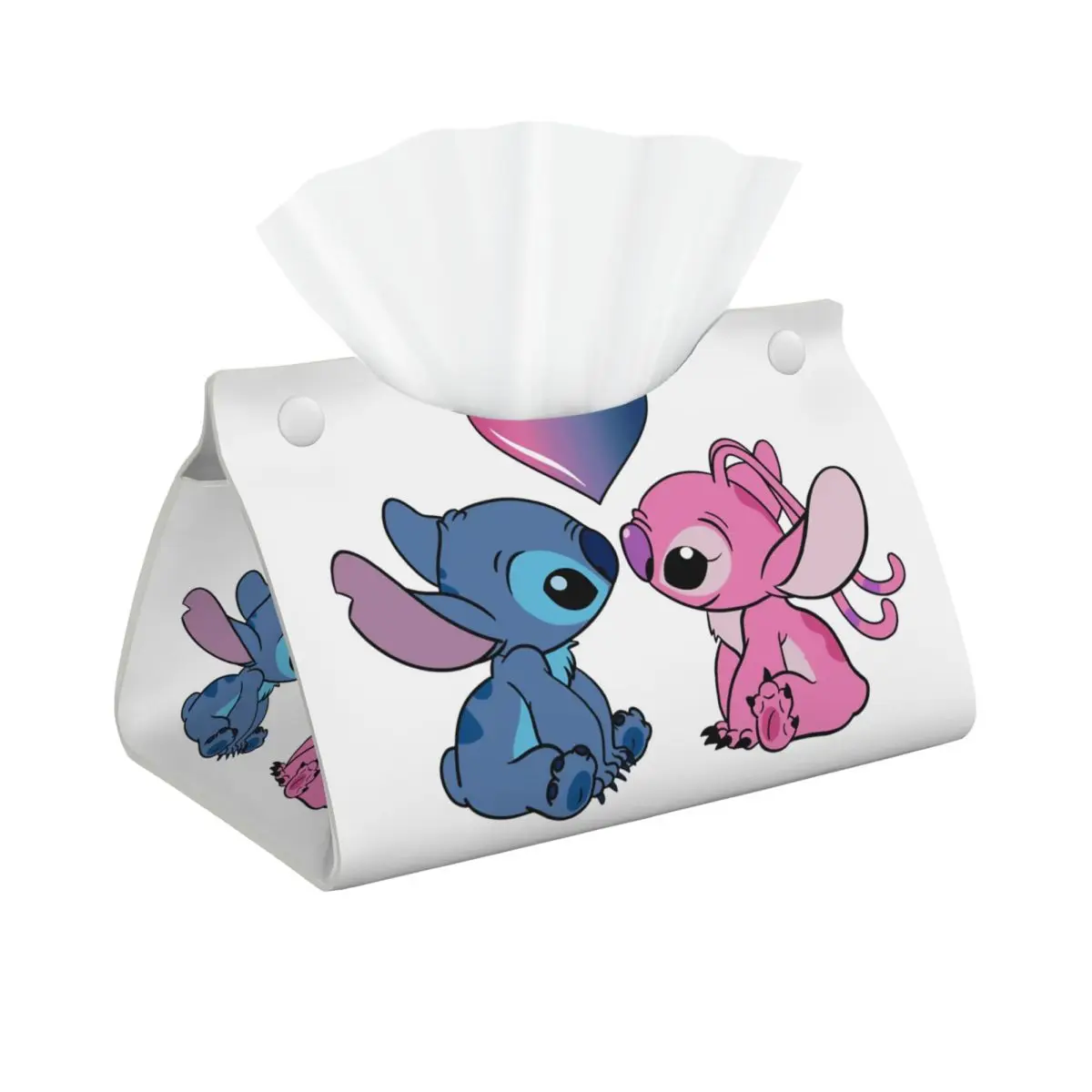 Custom Stitch And Angel Love Tissue Box Holder Rectangular Anime Cartoon PU Leather Facial Tissue Box Cover for Car Bathroom