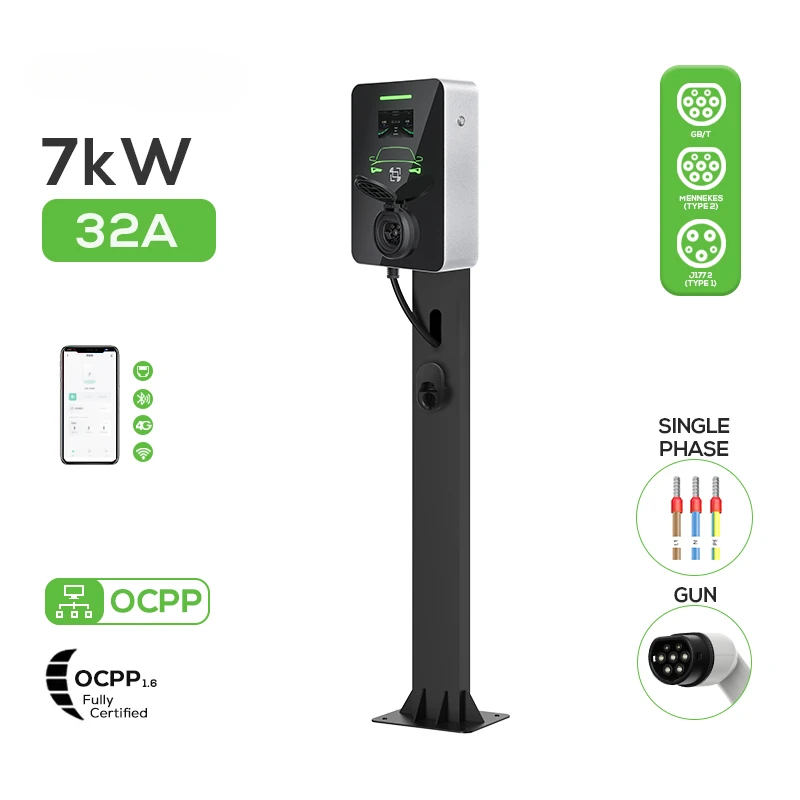 Ovrod Nowy produkt Ładowarka ścienna Ev 7kw 1-fazowy poziom2 32a Ocpp App 4g 2 Ac Stacja ładująca Ev do samochodów elektrycznych