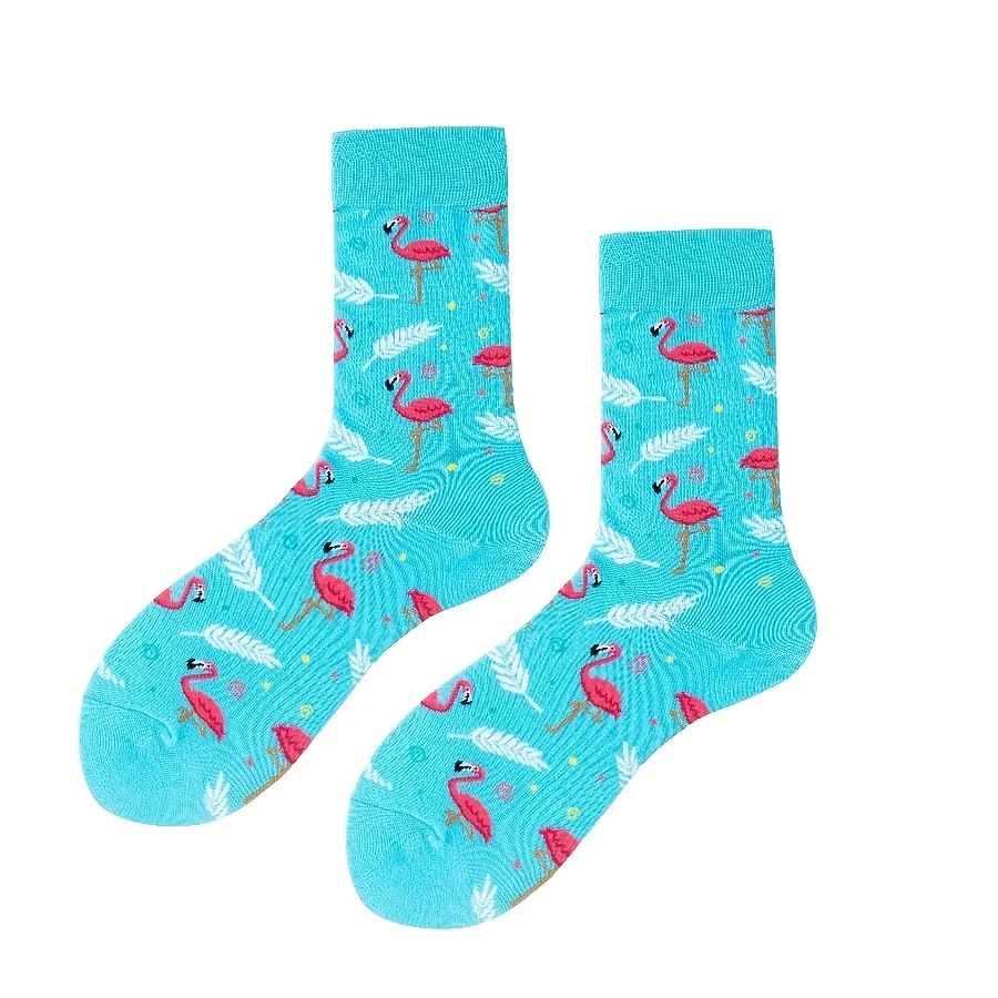 Calcetines de algodón con patrón de Flamenco de dibujos animados para hombre, medias de tubo medio, nuevo, otoño e invierno, un par