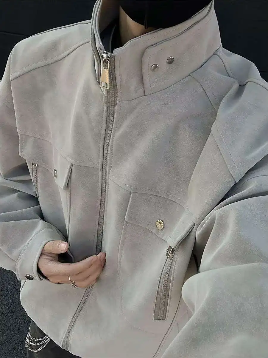 

Men's Leather Jaet Sli Casual Loose PU Leather Coat for Autumn Cleanfit No Fce Youth Faionable Streetwear