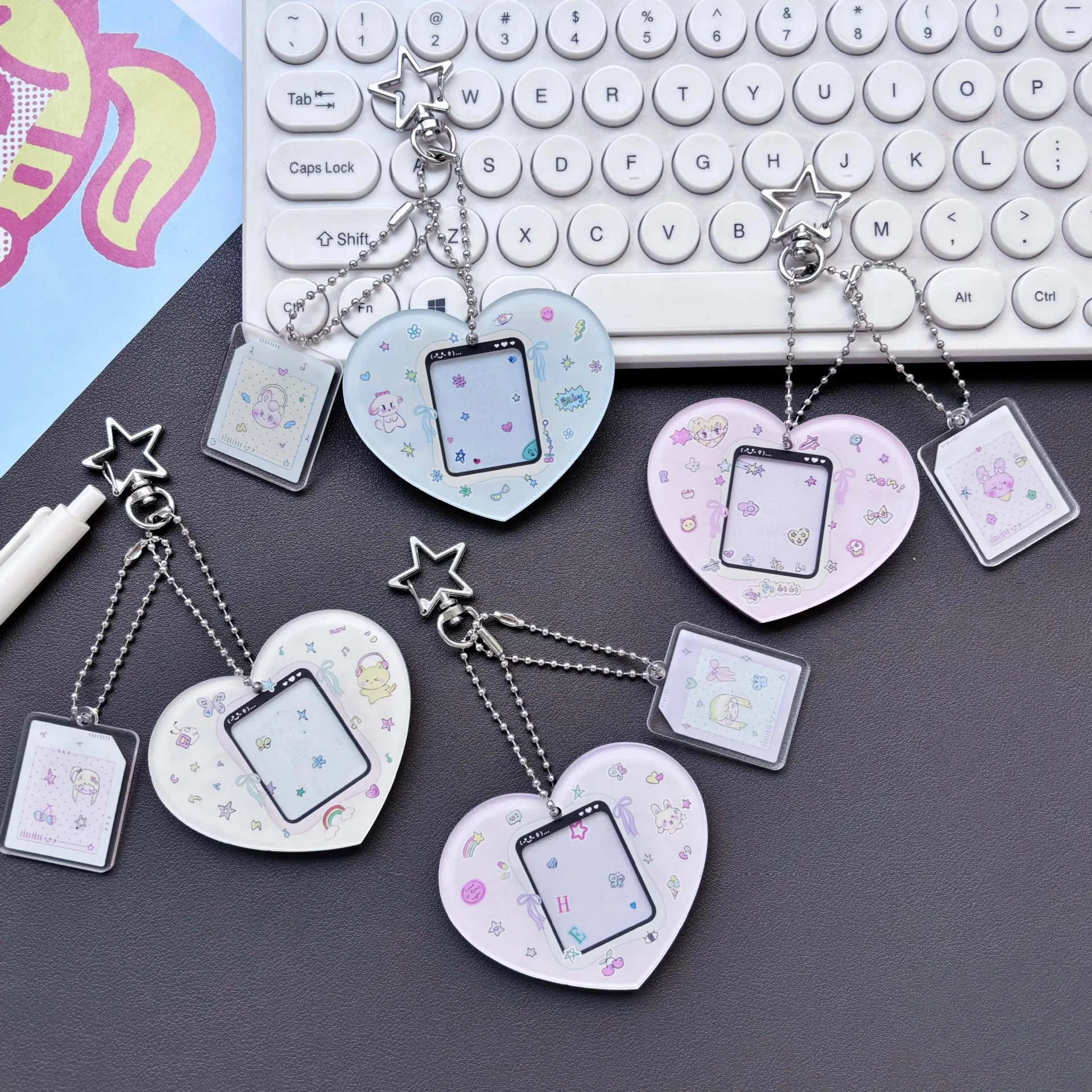 MINKYS Kawaii Acrylic Heart Shape 1 inch Photocard Holder Card Photo Holder Bag Pendant School Stationery