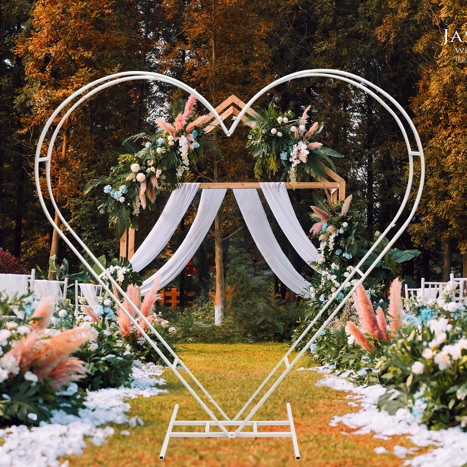 

Wedding Arch Stand, Heart-Shaped Polygonal Design, White Steel, Free Standing, Ideal for Weddings and Parties