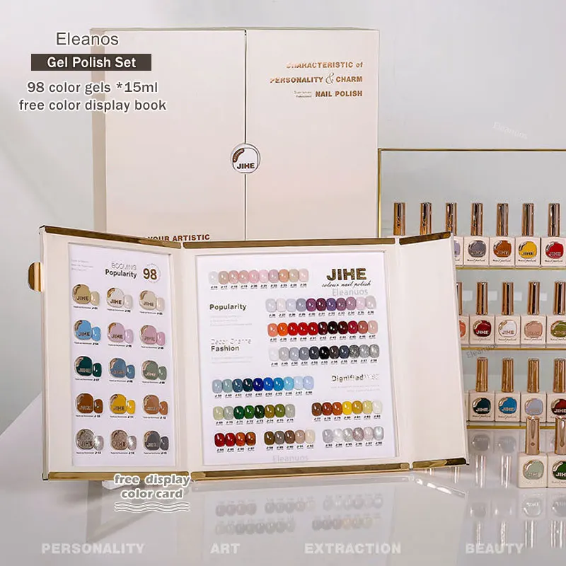 

Eleanos High End Gel Polish Set 98 Colors Gel For Open Nail Salon Soak Off Varnish Need Top Coat Primer Wholesale Nail Gel Kit