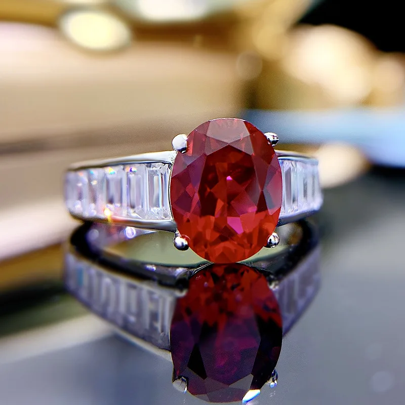 Xiaoyan's new 100% S925 silver 7 * 9 oval pigeon blood ruby ring, women's exquisite jewelry anniversary commemorative gift