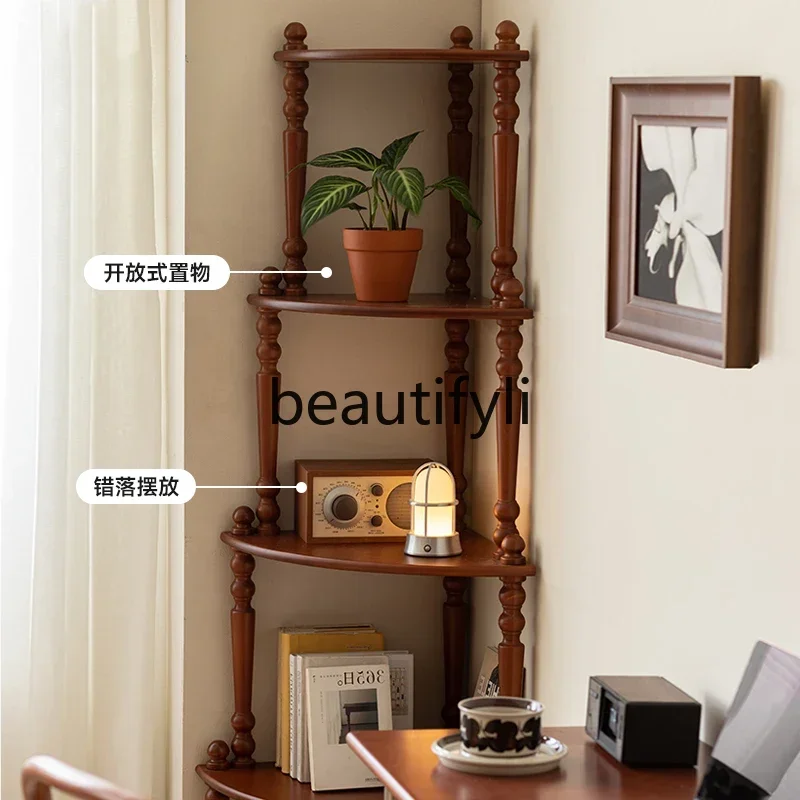 

SS Solid wood corner retro old furniture triangular rack storage corner cabinet