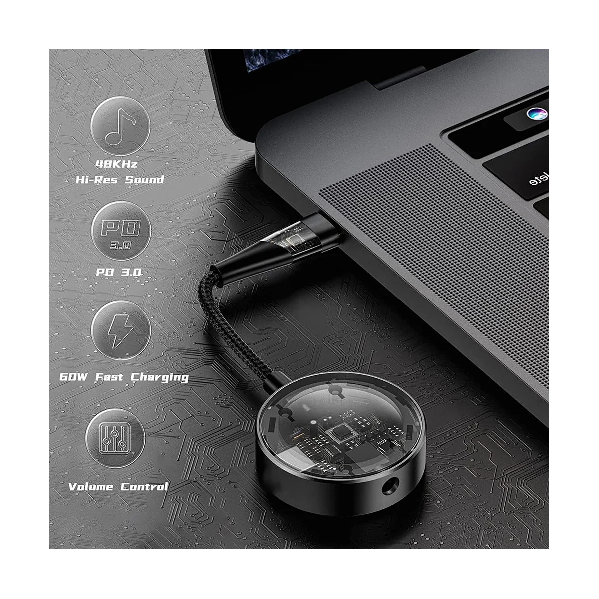 A57G-USB C To 3.5Mm Headphone and Charger Adapter,2-In-1 Hub USB Type C To AUX/Mic and PD 3.0 60W Fast Charging Splitter