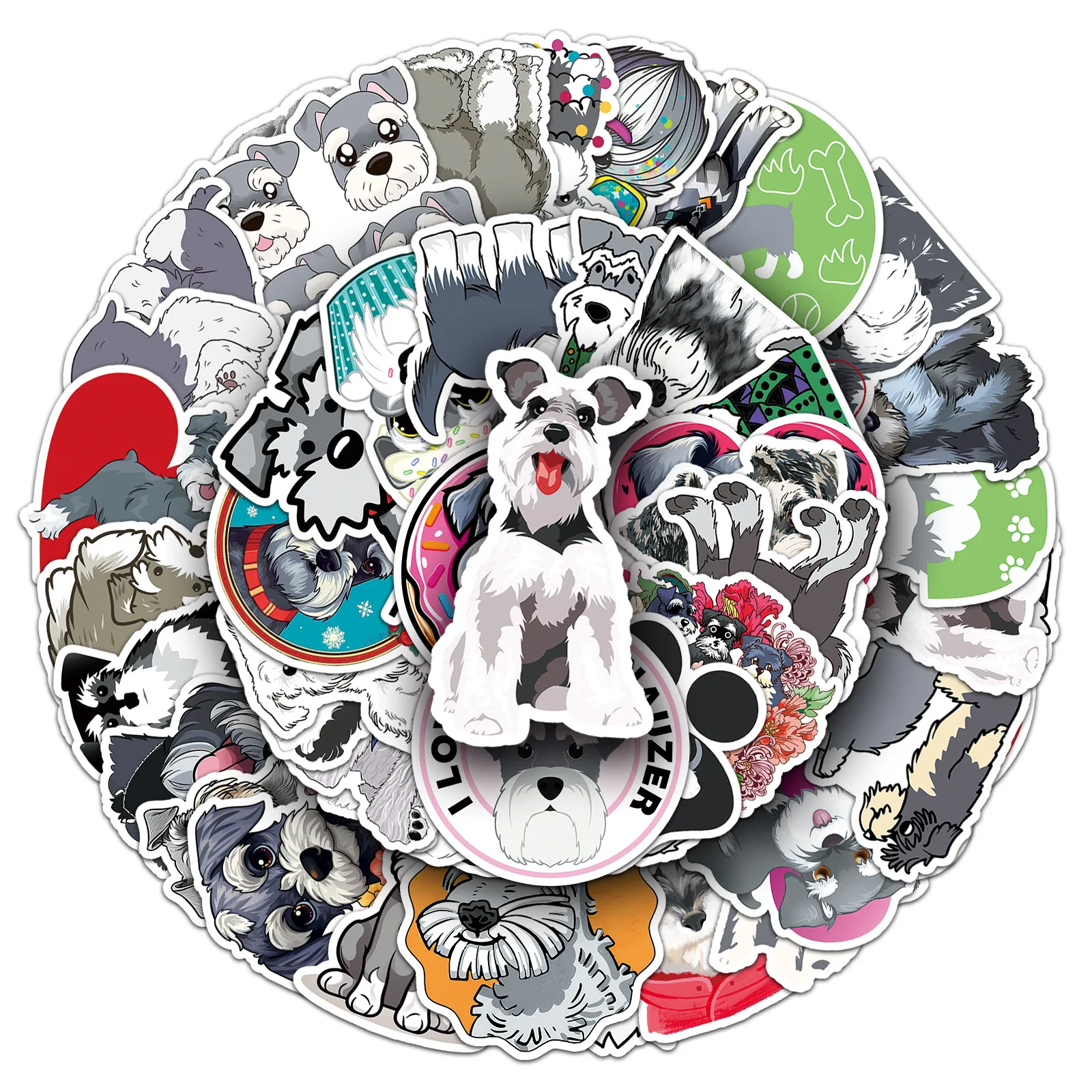 

50PCS Cute Dog Animal Stickers Waterproof Cartoon Schnauzer Graffiti Decals Decoration DIY Guitar Laptop Bike Skateboard Toys