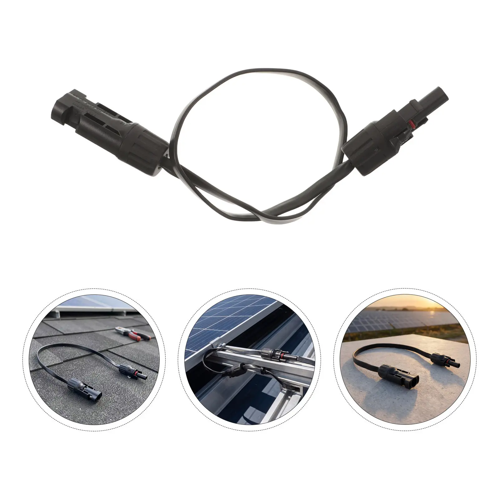 Flat Solar Extension Cable Black 18 Inch Tinned Copper Photovoltaic Connector for Balcony Rooftop Window Pass Through Solar