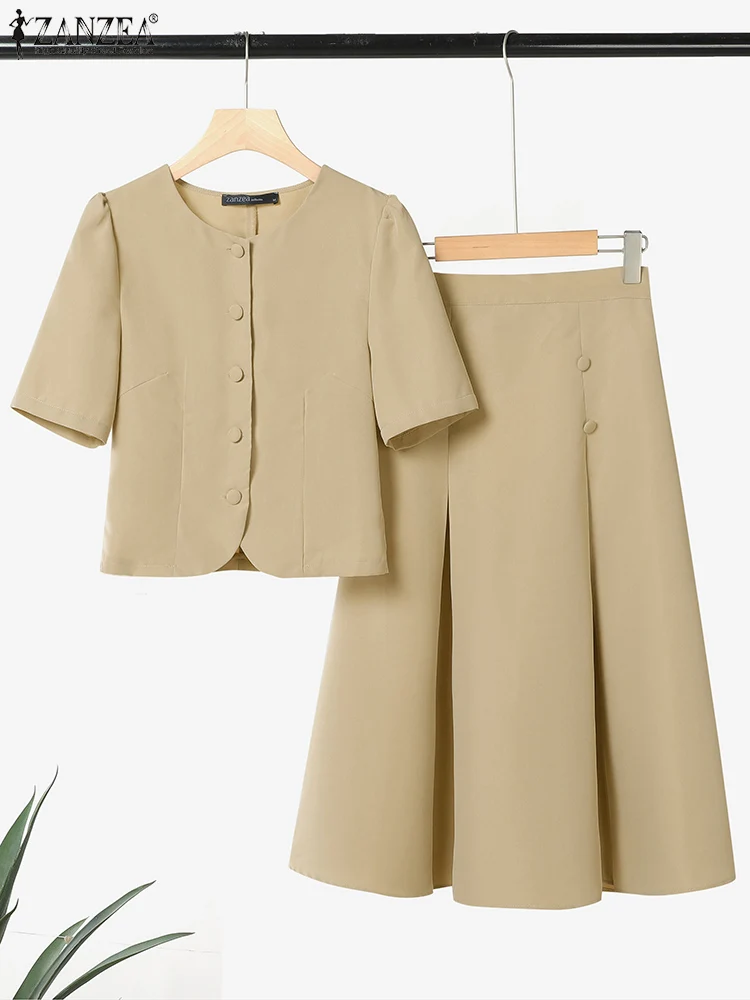 Conjuntos de saias plissadas femininas camisas de manga curta com saias roupas de moda 2025 zanzea casual estilo japonês coreano conjuntos de correspondência