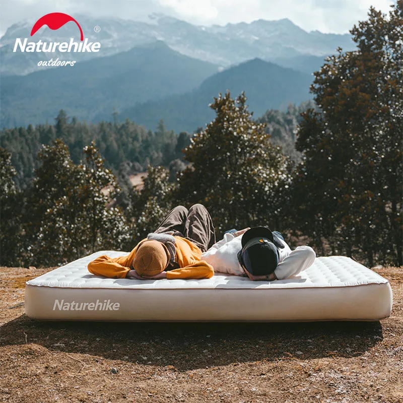 Naturehike Air Mattress Outdoor Camping PVC Mat Peach Velvet Pad Glamping Quick Inflatable Mattress Built In Pump 2 3 Person Bed