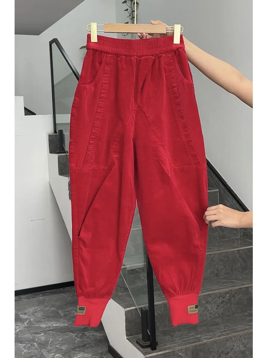 

Осенние женские брюки-харлан больших размеров, повседневные свободные брюки с высокой талией, вельветовые, с эластичным поясом, удобные, дышащие, для отдыха