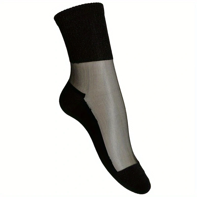 1/2/3/4/5Pairs Black Shiny Detail Socks, Colorblock Sheer Mesh Mid Tube Socks, Women's Stockings & Hosier