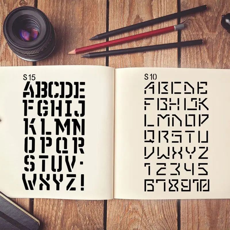 24 folhas letras inglês, modelo desenho, estêncil, pintura, gravação, álbum recortes