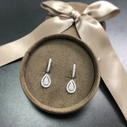 Huitan Dainty Water Drop Shaped Dangle Earrings Crystal Cubic Zirconia Earrings for Women Temperament Wedding Trend Ear Jewelry
