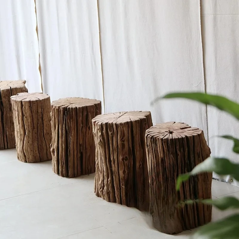 

Log stump Solid wood Indoor coffee table stool Flower pot ornament Old wooden stump Outdoor balcony tree stump Tea table stool