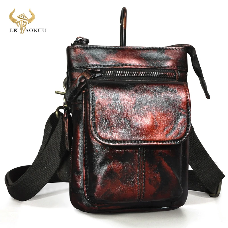 Hot Sale Natural Cattle Leather Male Travel Design Mini Shoulder Messenger bag Retro Belt Waist bag Pack Small Pouch Men 611-18