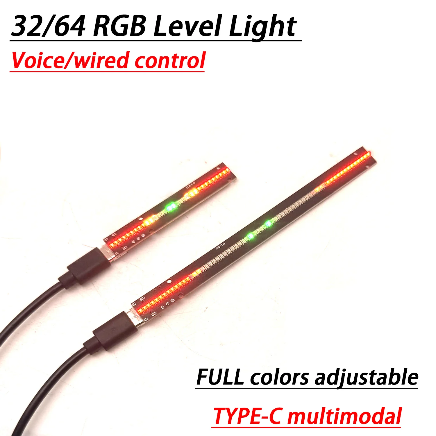 MIC Pickup 32/64 LED Audio Level Light Stereo Music Spectrum Rhythm Lights TYPE-C USB Colorful Atmosphere Lamps DIY AUX CAR