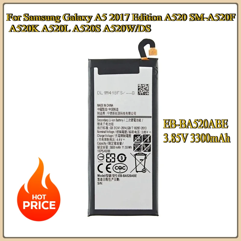 New Replacement battery For Samsung Galaxy A5 2017 Edition A520 SM-A520F A520K A520L A520S A520W/DS EB-BA520ABE 3000mAh