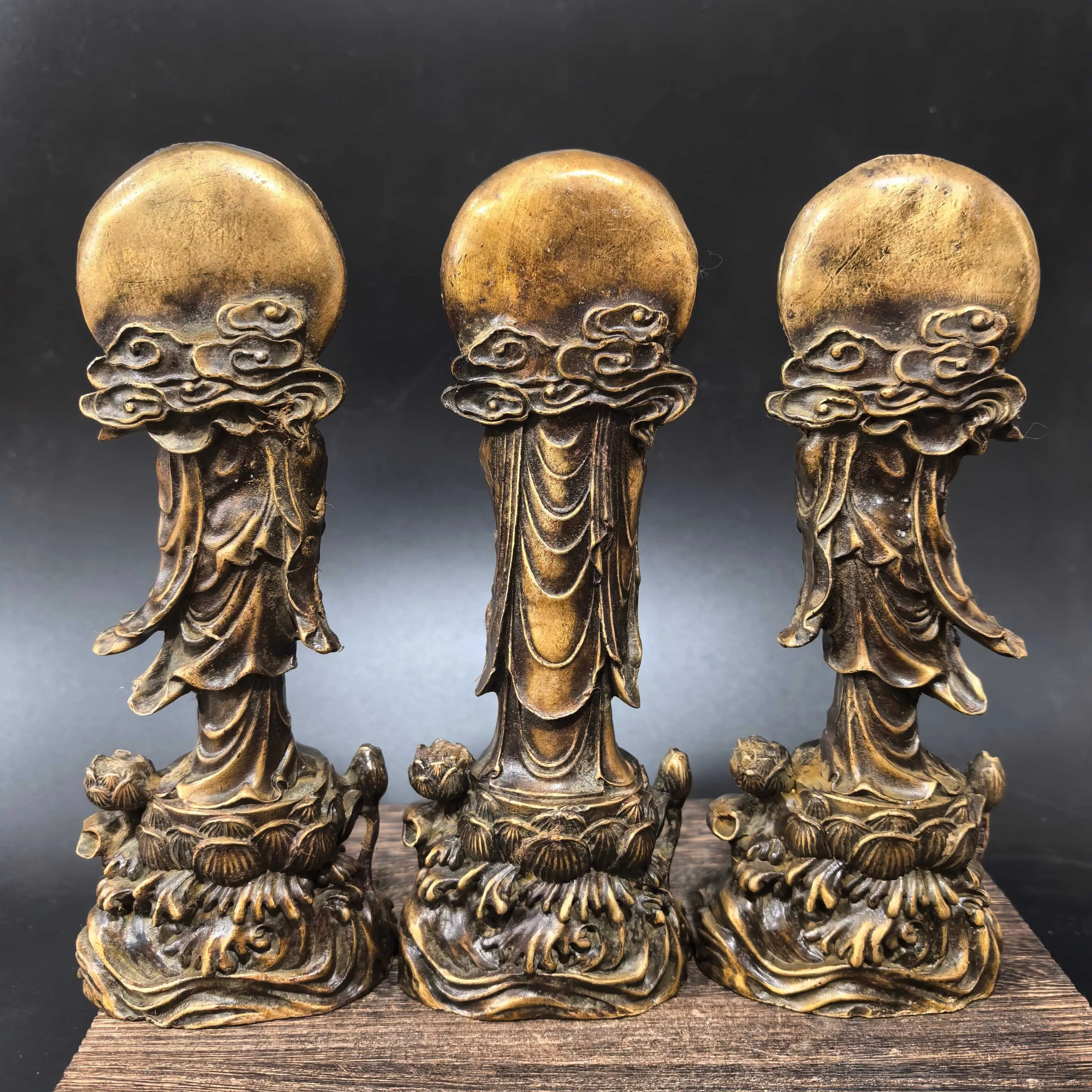 Antique alloy copper fine carving Western three sages pure bottle Guanyin is going to Bodhisattva Amitabha Buddha home offering