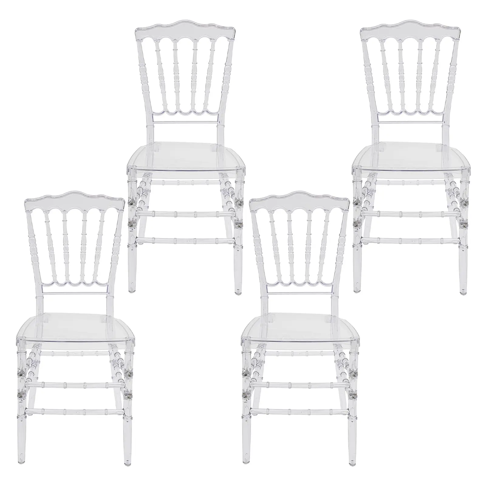 كرسي مكدس من الأكريليك، 4 كراسي طعام شفافة، كرسي أنيق لحفلات الزفاف، كراسي شبح كريستالية حديثة، شفافة