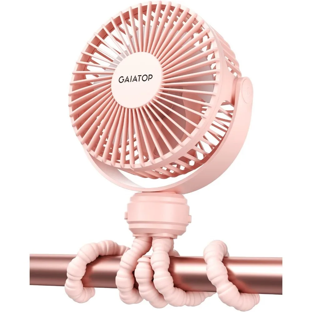 

Mini Portable Stroller Fan, Battery Operated Small Clip on Fan, Detachable 3 Speed Rechargeable 360° Rotate Flexible Tripod Han