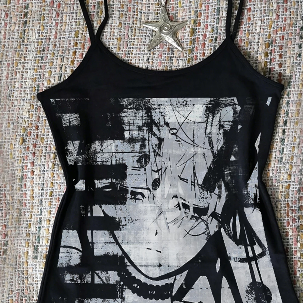 Y2k Tanks Tops Sexy Women Summer Camis Punk Harajuku Sleeveless Anime Print Tights Vest Streetwear Graphic EMO Girls Clothes 90s