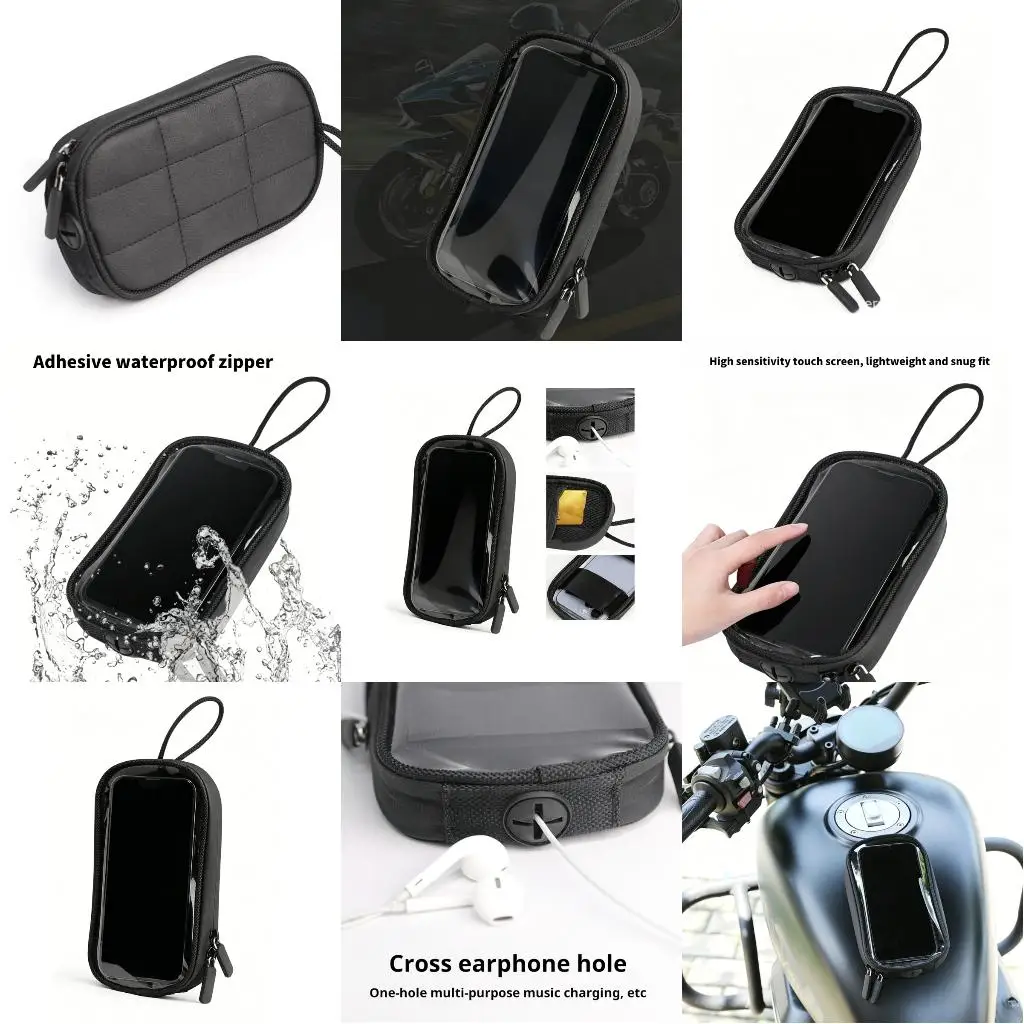 Upgrades PU Leather Motorcycle Handlebar Phone Holder with Waterproof Seal & Direct Touch Control for Rain