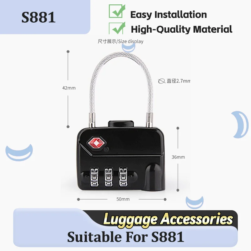 ل S881 قفل صغير مدمج قفل السفر المحمولة لحقائب السفر مكافحة سرقة قفل مجمع صغير مدمج وقوي مناسبة