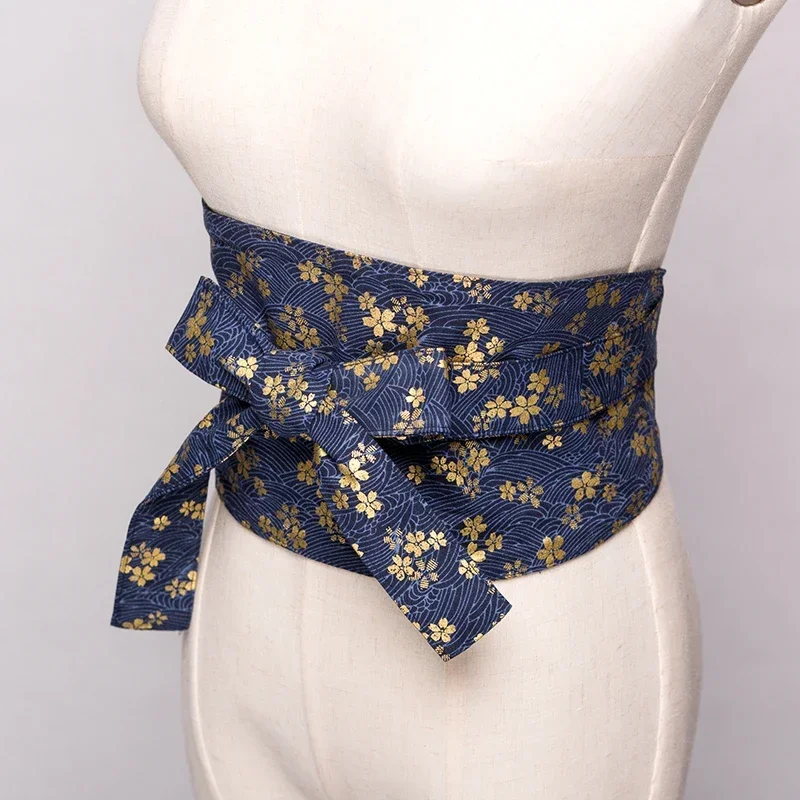Retro สไตล์ผู้หญิงชุดกว้างเข็มขัด bronzed พิมพ์ลายดอกไม้ yukata Obi คอสเพลย์เข็มขัดญี่ปุ่น kimono Obi