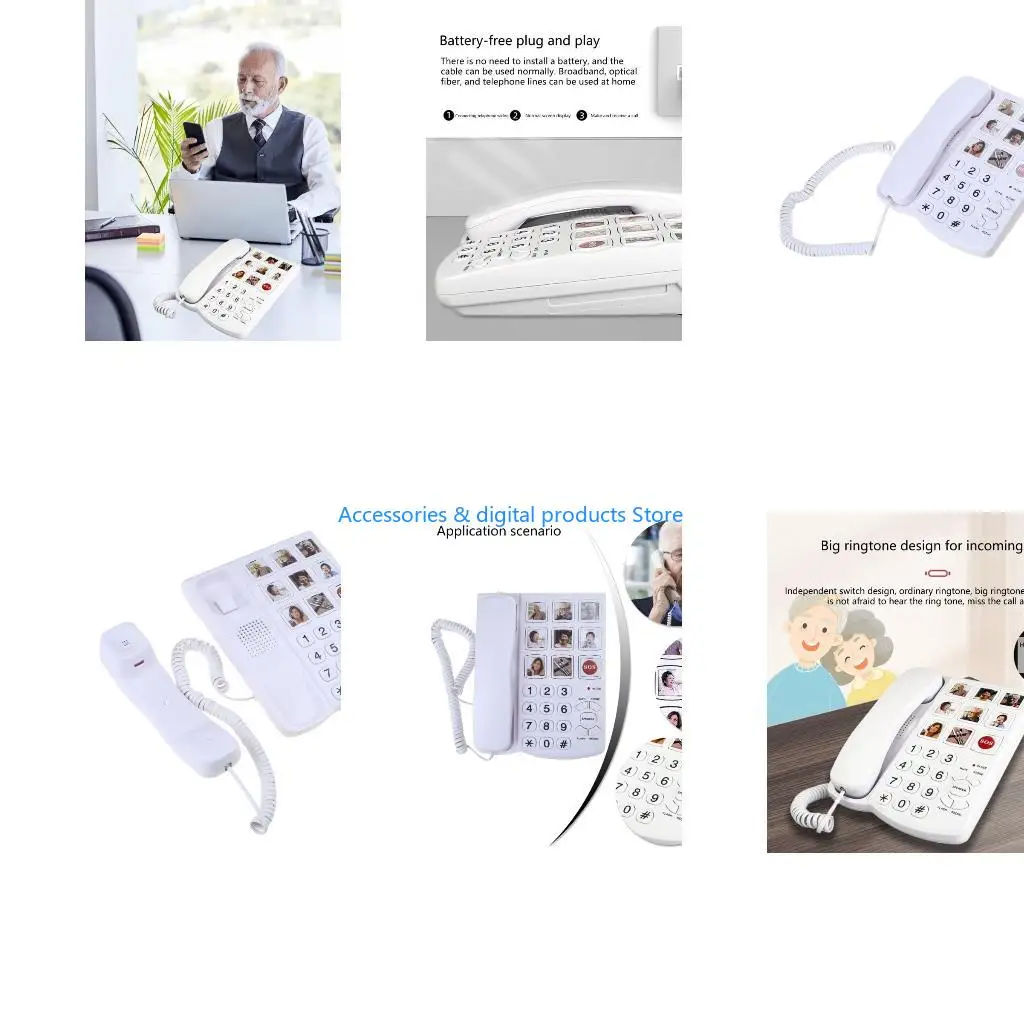 77JD Corded Telephone Fixed Landline Phone Big Buttons and Speed Dials for Elderly