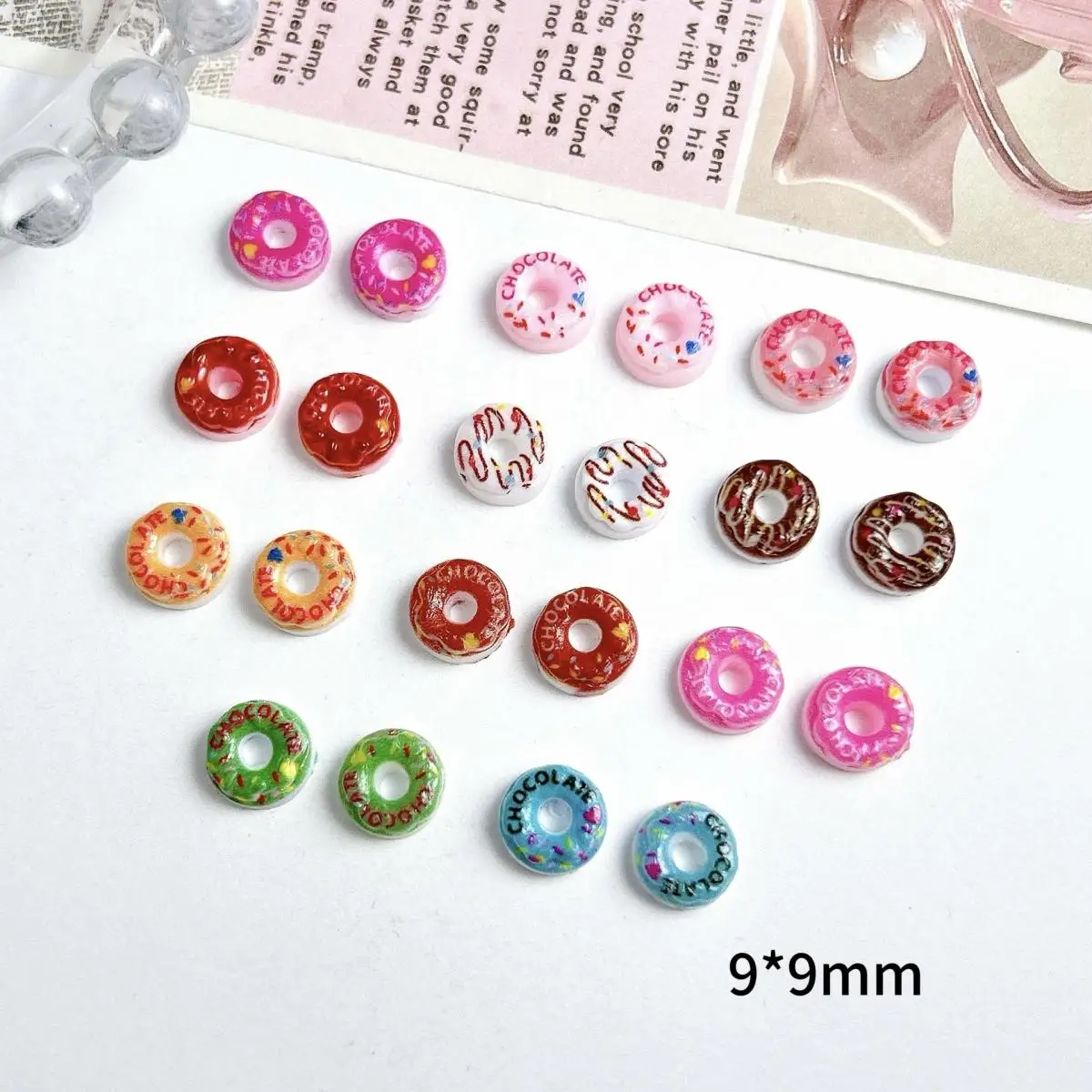 30PCS Macaron Colored Simulated Resin Donut Nail Charms 3D Luminous Cartoon Donut Nail Art Decorations Manicure DIY Accessories