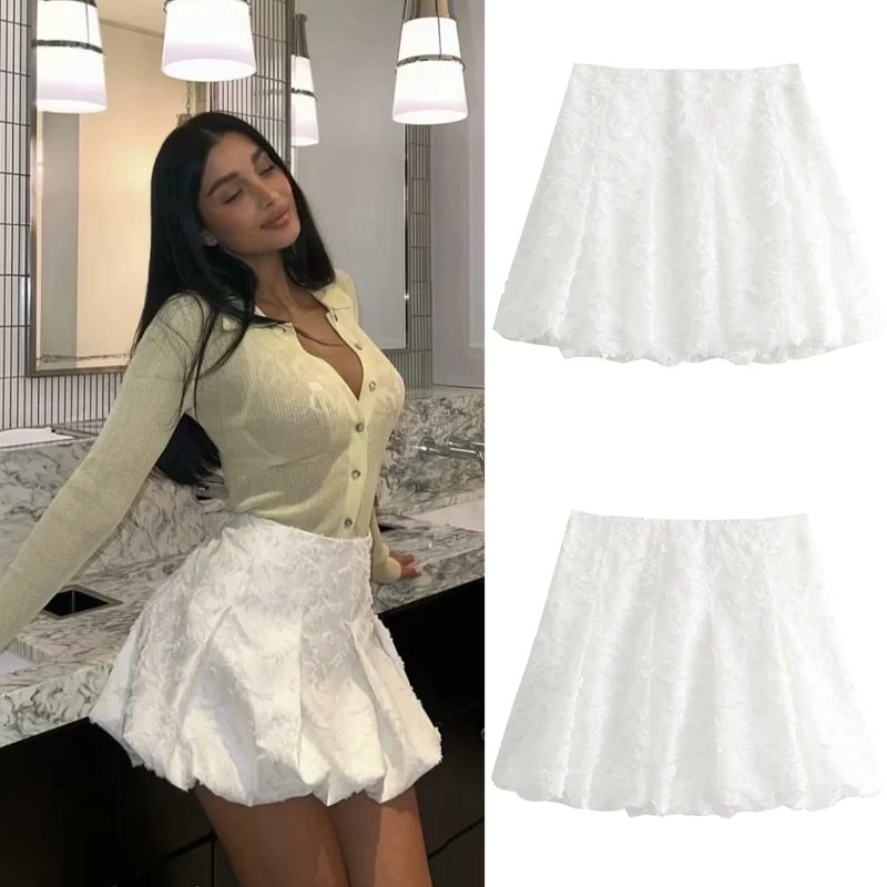 

Taop&Za Women's 2024 Summer New French Jacquard Puff Hem Pleated Decorative Jacquard Lantern Mini Skirt 3085/530