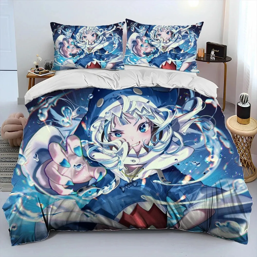 

Cute Gawr Gura Hololive Anime Shark Bedding Set Duvet Cover Bed Set Quilt Cover Pillowcase Comforter king Queen Size Boys Adult