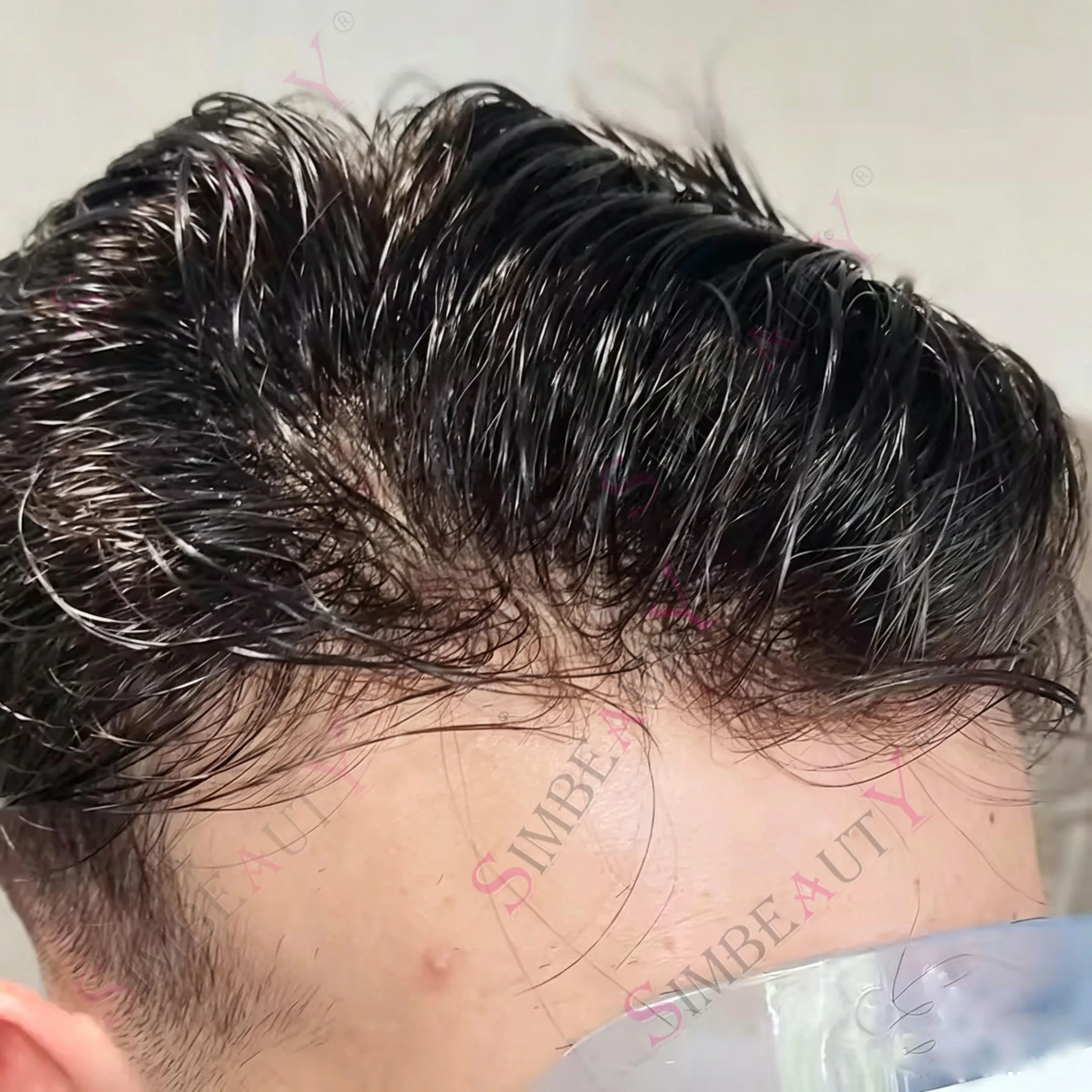 Natural Hairline Men's 1b20 1b50 Durable Thin Skin Scalloped Injected Long Last Human Hair Toupee Cheap Brown Hairpiece Prosthes