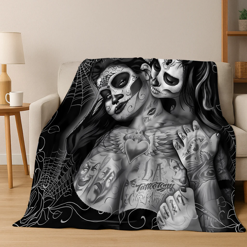 

Skull Faced Girl Skull Gothic Dark Flannel Blanket Soft Warm Blanket for Bedroom Room Living Room Office Travel Camping Picnic