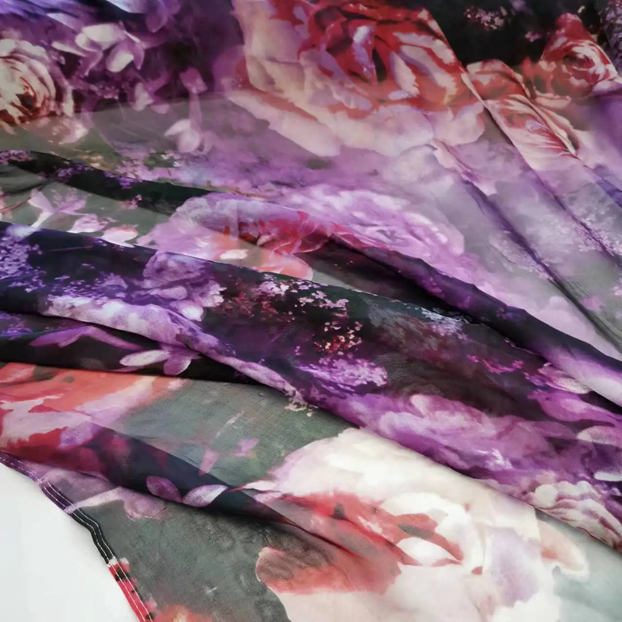 

100% Pure Silk Chiffon Big Rose Floral Soft Fabric Width 135cm Thin 6mm Dress Scarf DIY Sewing Material