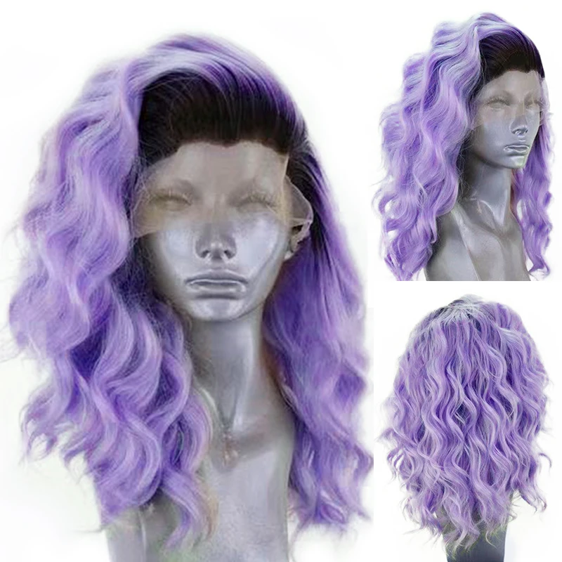 Aimeya Synthetic Lace Front Wigs Silver Wak de onda curta para mulheres marrom rosa cor azul cor de renda sintética Cosplay
