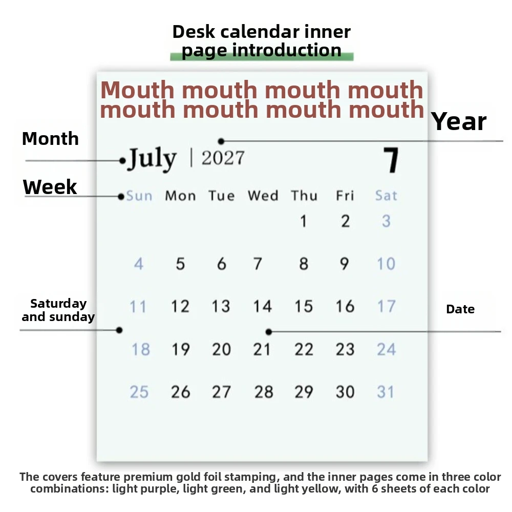 Vertical 2027 Mini Calendar Gold-stamped Thick Paper Gold Foil Spiral Calendar English Memo Calendar Desktop Decoration