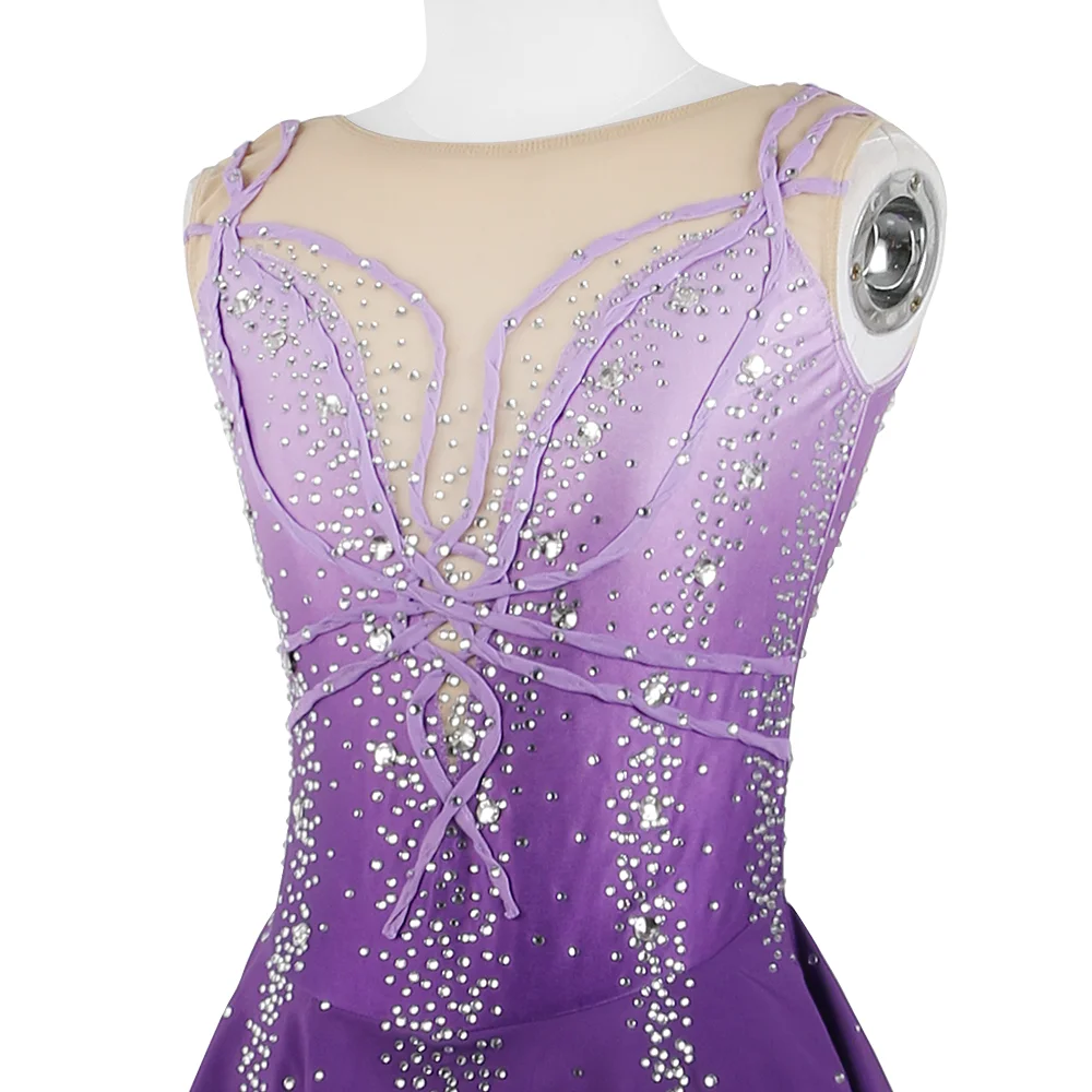 Zagitova Figure Skating Dress For Women Girls Ice Skating Skirt Performance Competition Gradient Purple Gradient sleeveless