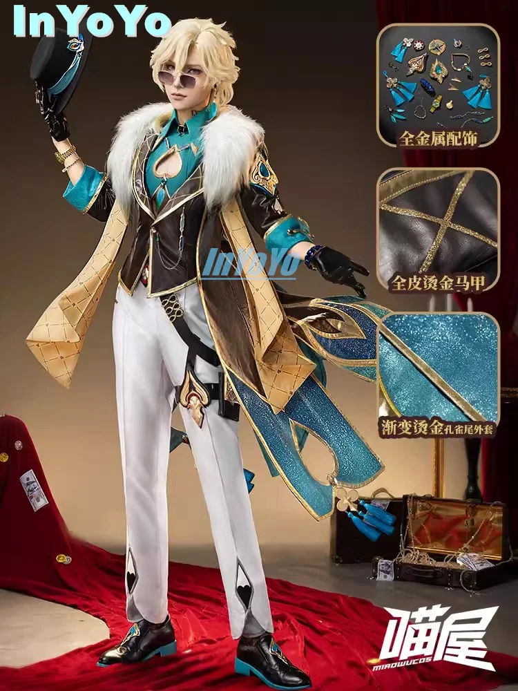 InYoYo Aventurine Cosplay Costume Game Honkai: Star Rail Cos Handsome Uniform Suit Men Halloween Party Outfit Play Role Clothing