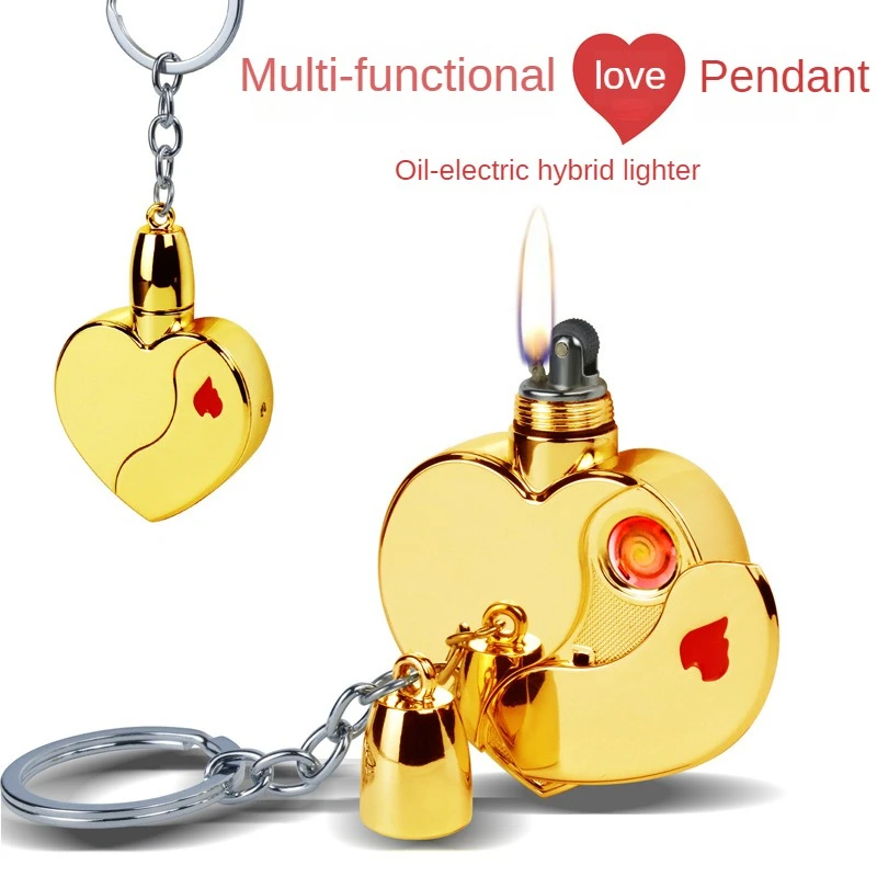 2024 New Product Oil and Electricity Dual-use Love Rechargeable Lighter Usb Personalized Peach Heart Cotton Oil Lighter Gift