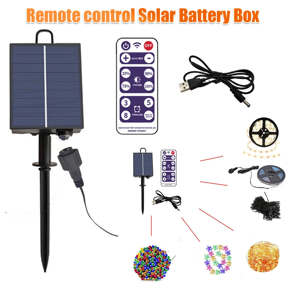 

Solar Battery Box Light String Control Box Solar Panel Controller with Remote Garden Street Path Camping Light Decoration
