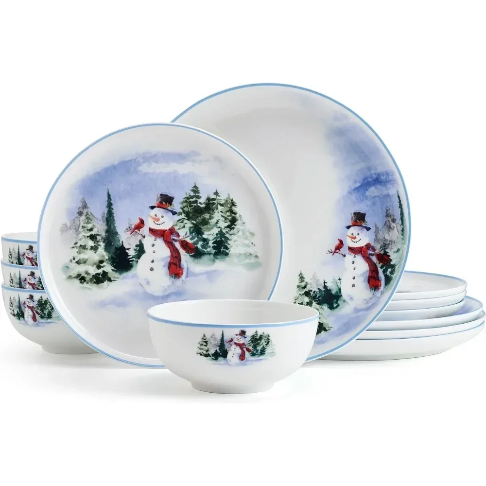 

Chip Resistant 12 Piece Dinnerware Set Kitchen Plates Dinner Sets Crockery Family Tableware