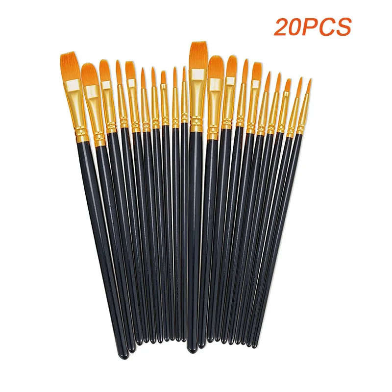 20pcs Paint Brushes Set Nylon Hair Art Paint Brushes for Acrylic Oil Watercolor Face Nail Art Miniature Detailing Rock Painting