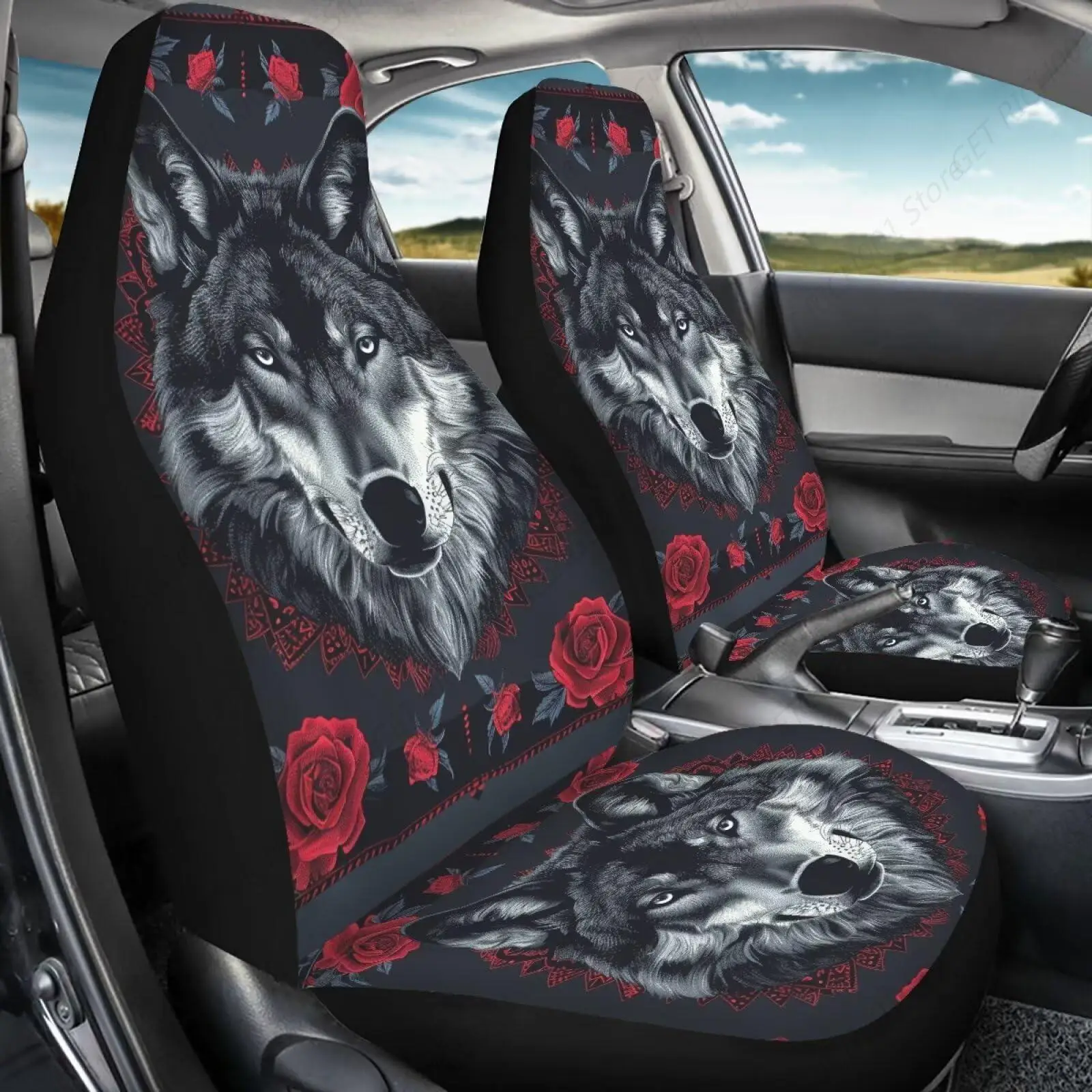 Car Seat Covers Sets Wolf Rose Car Seat Cover 2 Piece Auto Front Seat Accessories, Washable Vehicle Interior Protector Seat