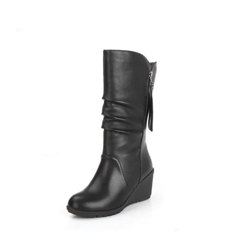 Autunno New Fashion Zipper Boots zeppe stivali a testa tonda Large Size 42 stivali americani europei stivali neri invernali da donna Mujer