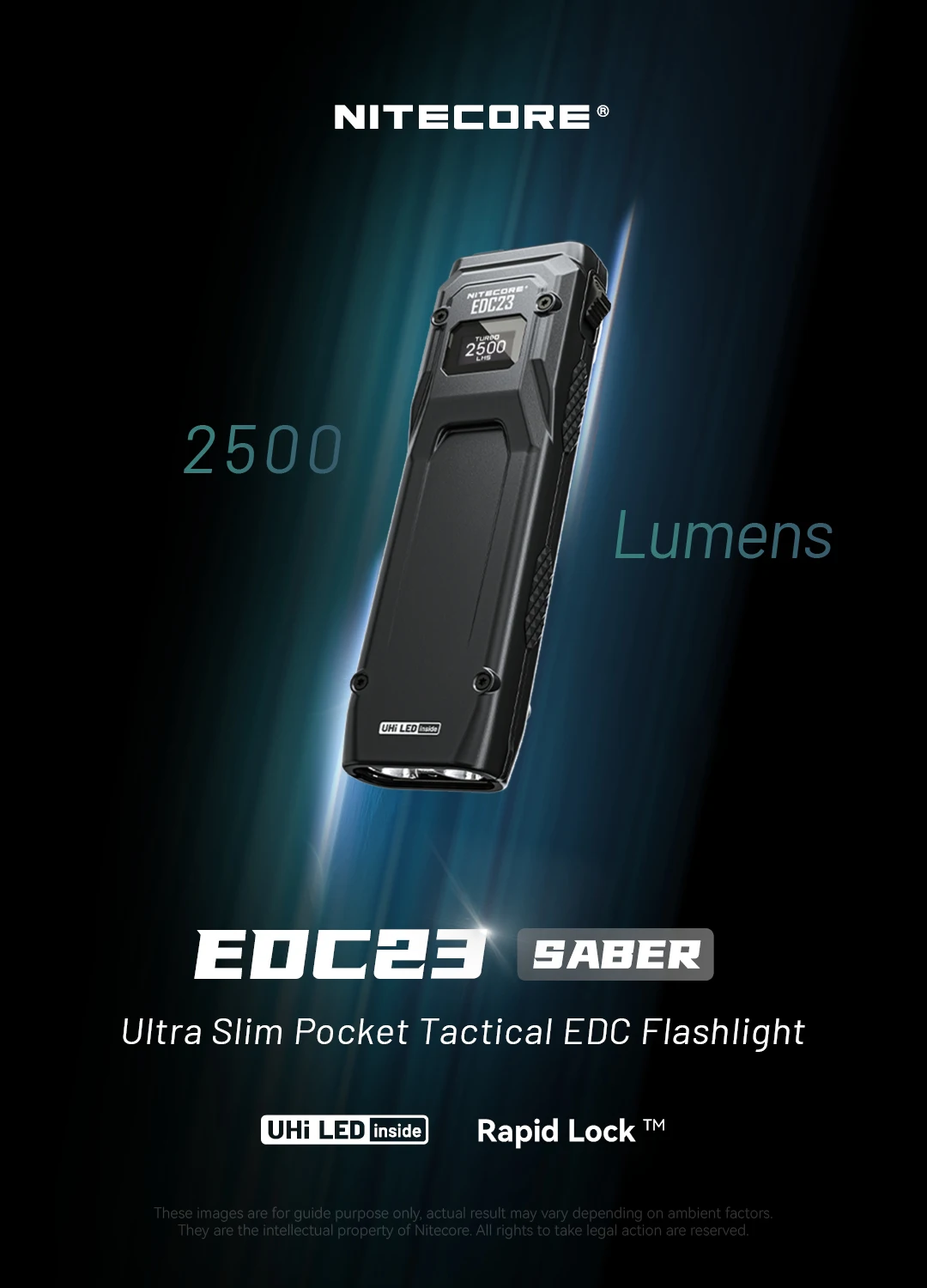 NITECORE EDC23 Untra Slim Tactical EDC Flashlight 2500 Lumens USB-C Rechargeble Torch Light Pocket Light