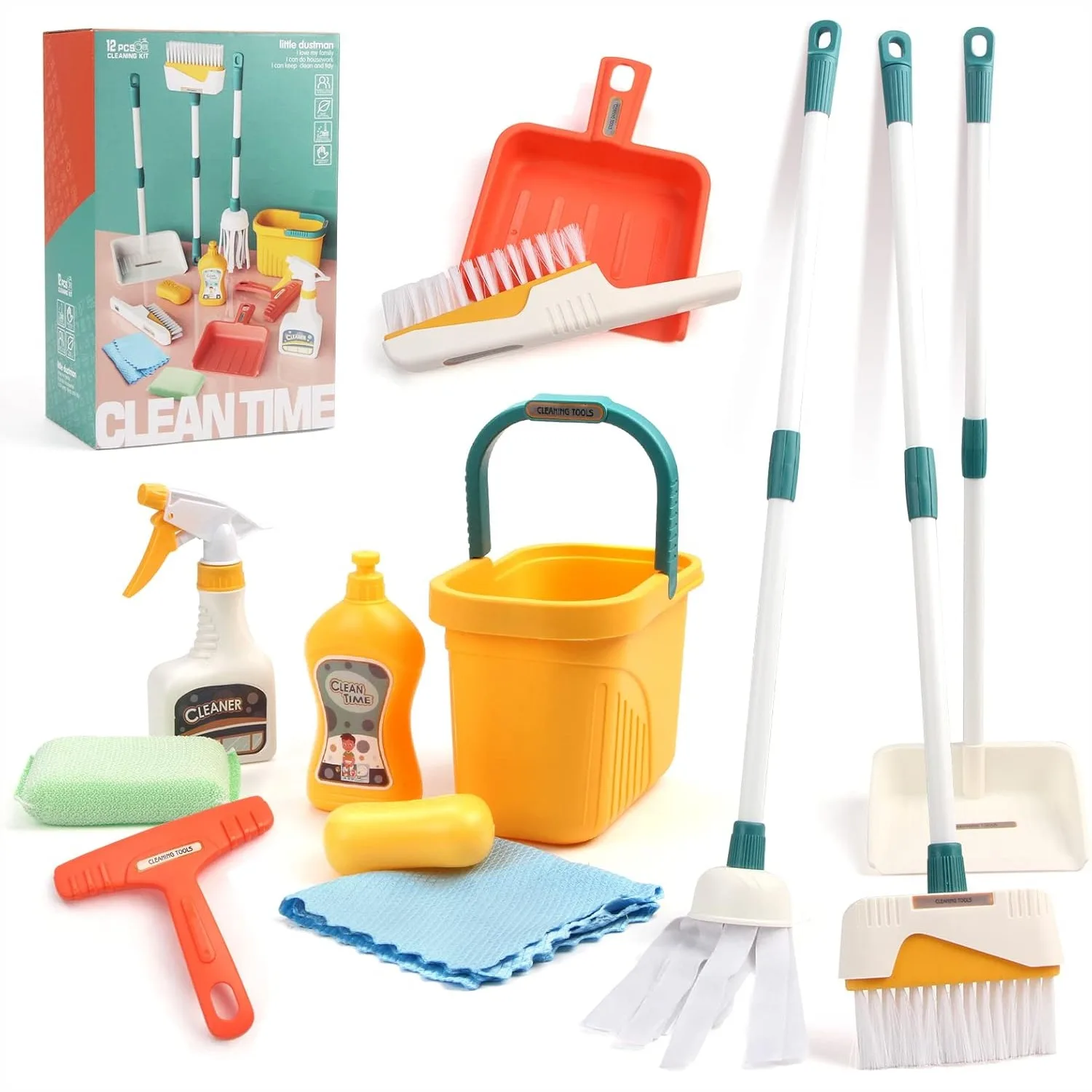 Detachable Kids Cleaning Toy Set with Broom, Mop, Dustpan, Brush for Pretend Play Housekeeping
