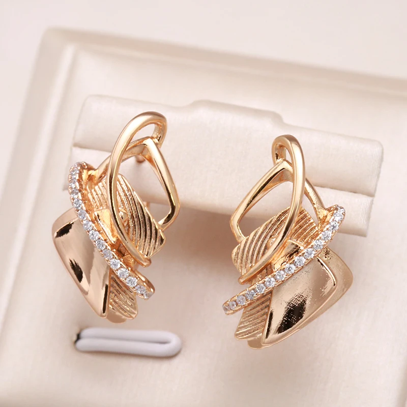 Kinel New Trend Glossy Dangle Earring For Women Unusual 585 Rose Gold Color Natural Zircon Earrings Geometry Daily Fine Jewelry