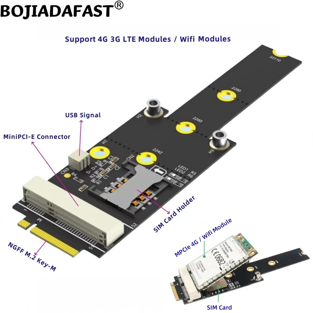 2280 NGFF M.2 Key-M Interface to Mini PCIe PCI-E MPCIe Wireless Adapter 1 SIM Card Slot For 3G 4G LTE Modem or Wifi BT Module